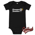 Cargar imagen en el visor de la galería, Baby Strongest Swimmer One Piece - Offensive Onesies Black / 3-6M
