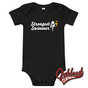 Baby Strongest Swimmer One Piece - Offensive Onesies Dark Grey Heather / 3-6M