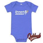 Cargar imagen en el visor de la galería, Baby Strongest Swimmer One Piece - Offensive Onesies Heather Columbia Blue / 3-6M
