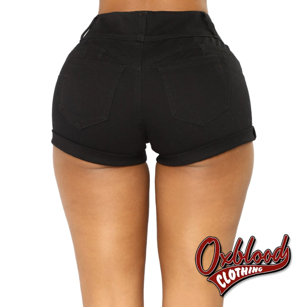 Black Mid Rise Stretch Denim Shorts