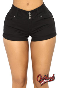 Black Mid Rise Stretch Denim Shorts S