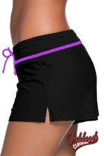 Cargar imagen en el visor de la galería, Black Womens Swimming Boardshort - Violet Strap Trim Shorts
