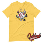 Cargar imagen en el visor de la galería, Coloured Oi! T-Shirt - Football Fighting Drinking &amp; Boots By Duck Plunkett Yellow / S
