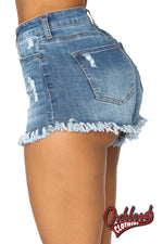 Cargar imagen en el visor de la galería, Dark Blue Close Fit High Waist Denim Shorts
