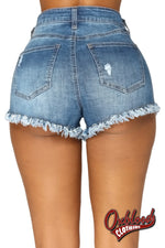 Cargar imagen en el visor de la galería, Dark Blue Close Fit High Waist Denim Shorts S
