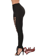 Cargar imagen en el visor de la galería, Gothic Black Lace Up Front Leggings - Punk Grommet Tights
