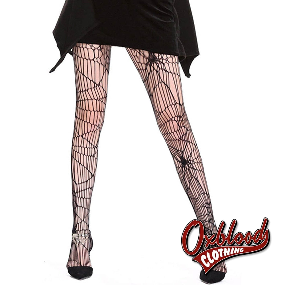 Gothic Spiders-Web Fishnet Waist High Leggings / Goth Tights