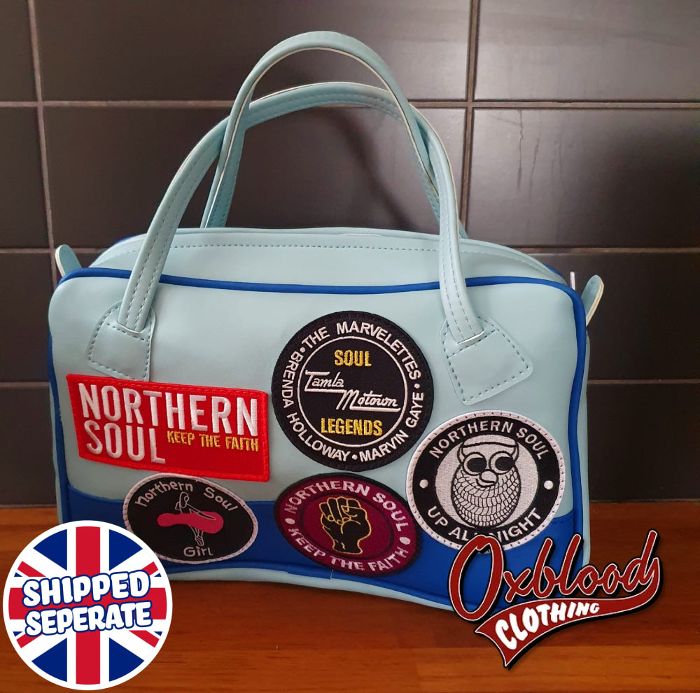 Light Blue & Navy Handbag - Northern Soul Carol Style Hand-Stitched Mod/Soul Patch