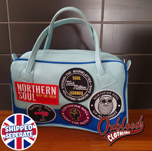 Light Blue & Navy Handbag - Northern Soul Carol Style Hand-Stitched Mod/Soul Patch