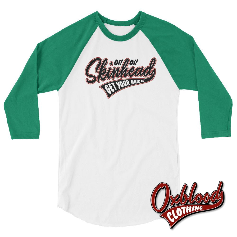 Oi Skinhead 3/4 Sleeve Raglan Shirt White/kelly / Xs Shirts