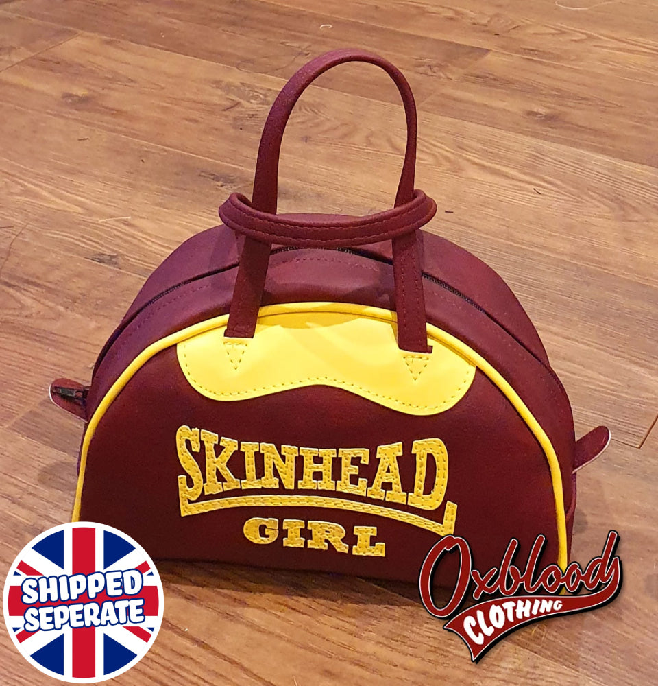 Traditional Oxblood & Yellow Skinhead Girl Handbag - Astrid Style Hand-Stitched Skinbyrd Bag