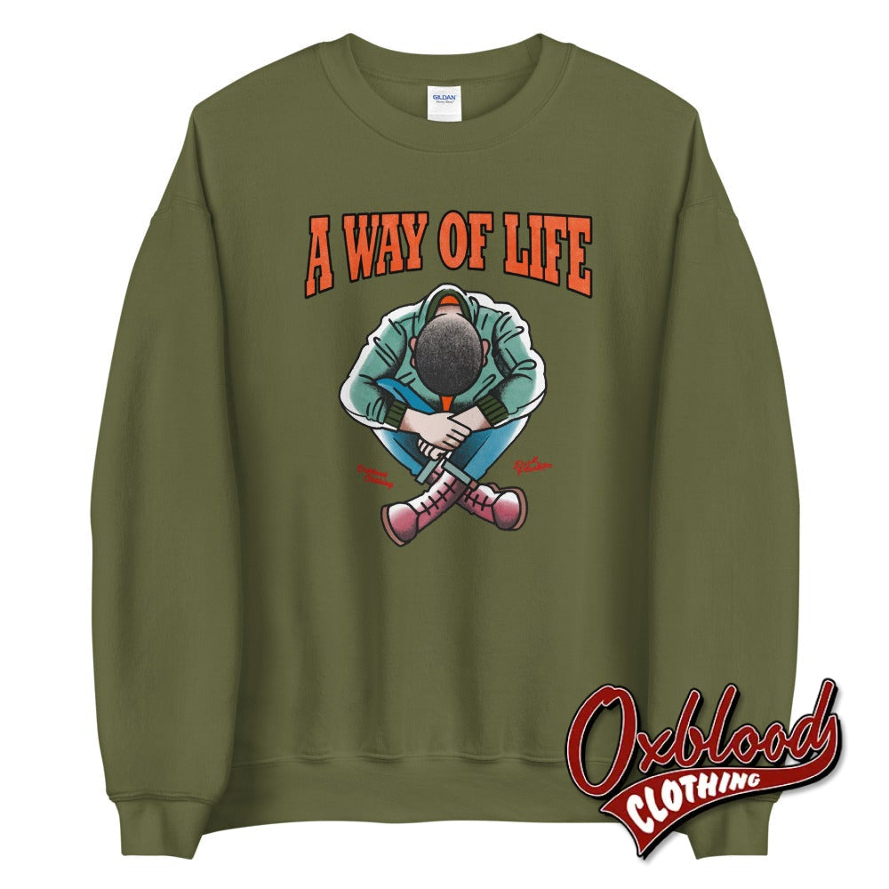 Traditional Skinhead A Way Of Life Sweatshirt - Mr Duck Plunkett Military Green / S