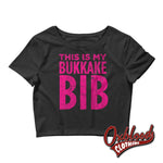 Cargar imagen en el visor de la galería, Womens Cum Ddlg Abdl Bdsm: This Is My Bukkake Bib Crop Tee Black / Xs/sm
