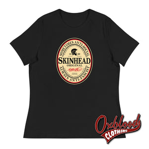 Womens Irish Stout Skinhead: Sometimes Anti-Social Always Anti-Fascist T-Shirt Black / S