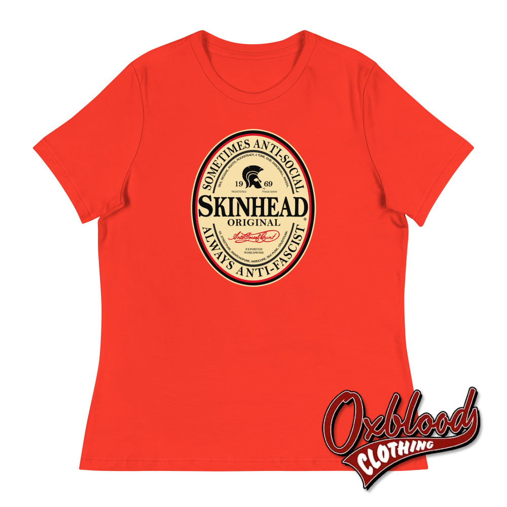 Womens Irish Stout Skinhead: Sometimes Anti-Social Always Anti-Fascist T-Shirt Poppy / S