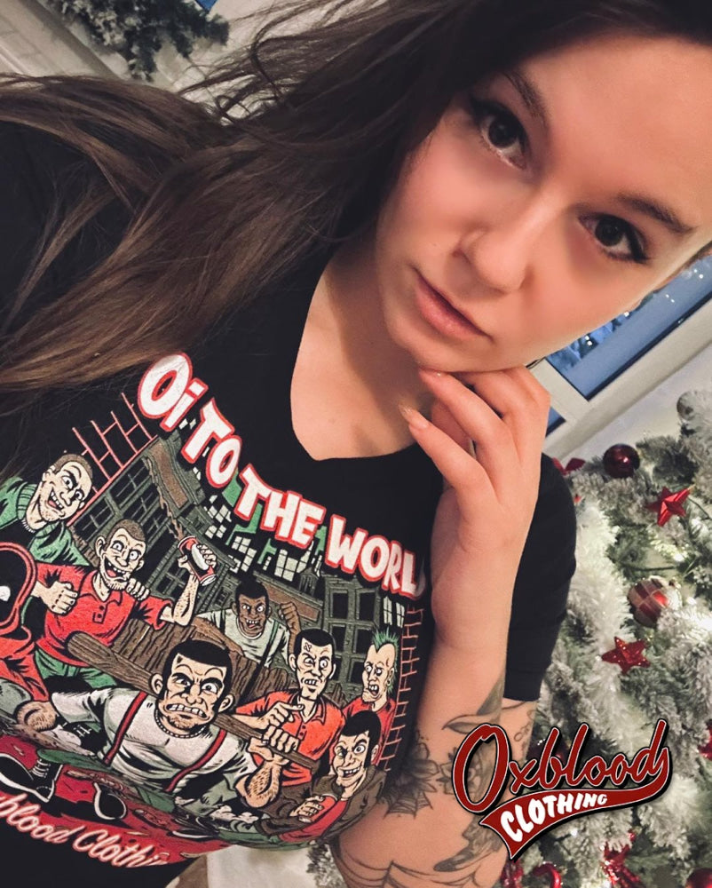 Women’s Oi! To The World T-Shirt - Christmas Skinhead & Punk Xmas Shirt