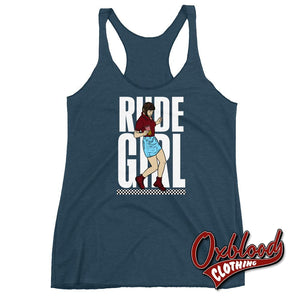 Womens Rude Girl Racerback Tank - Skinhead Ska Reggae Rudegirl 2Tone Indigo / Xs Top