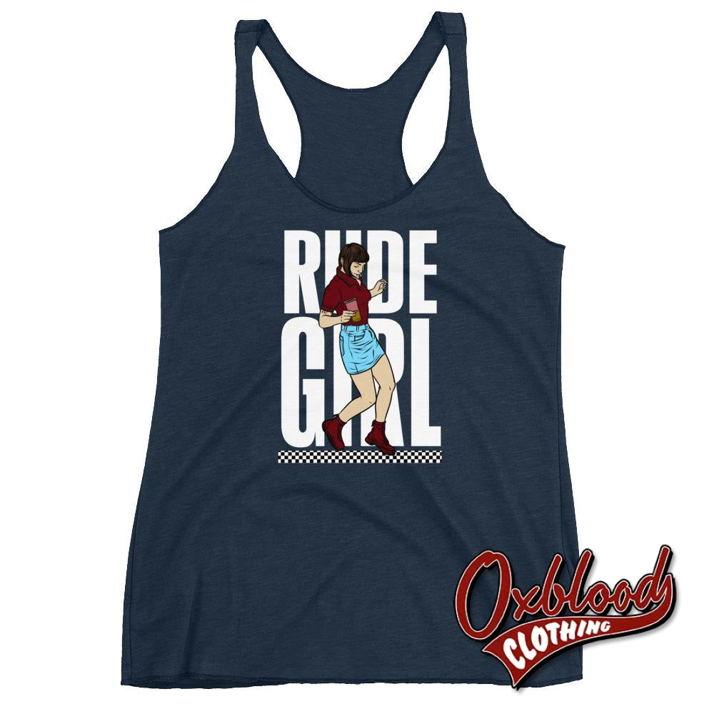 Womens Rude Girl Racerback Tank - Skinhead Ska Reggae Rudegirl 2Tone Vintage Navy / Xs Top