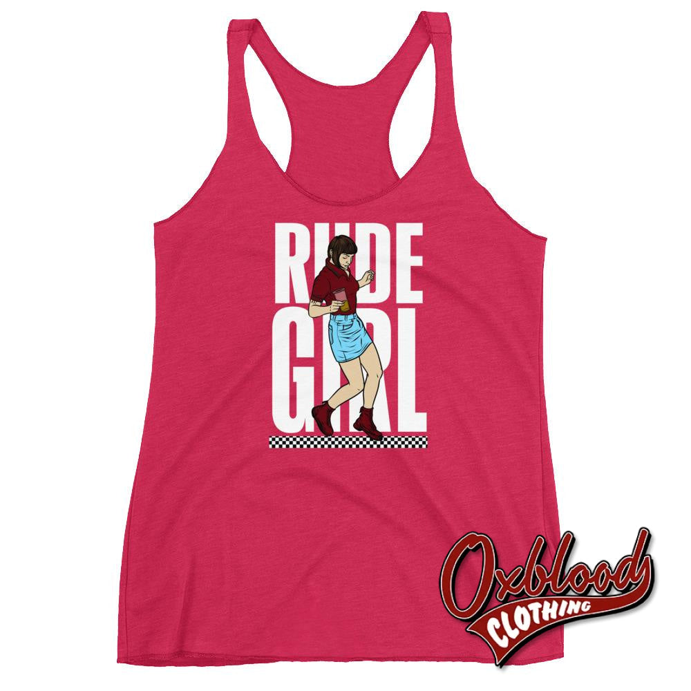 Womens Rude Girl Racerback Tank - Skinhead Ska Reggae Rudegirl 2Tone Vintage Shocking Pink / Xs Top