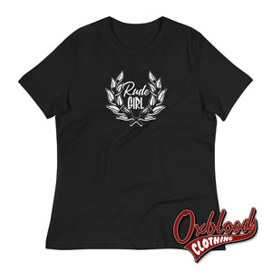 Womens Rude Girl T-Shirt - Ladies’ Ska Laurel Wreath Crest Black / Xl Shirts