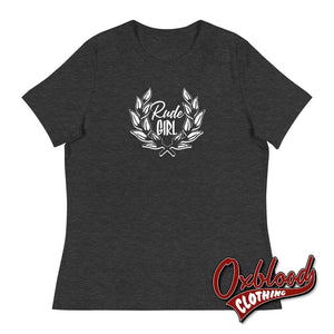 Womens Rude Girl T-Shirt - Ladies’ Ska Laurel Wreath Crest Dark Grey Heather / S Shirts