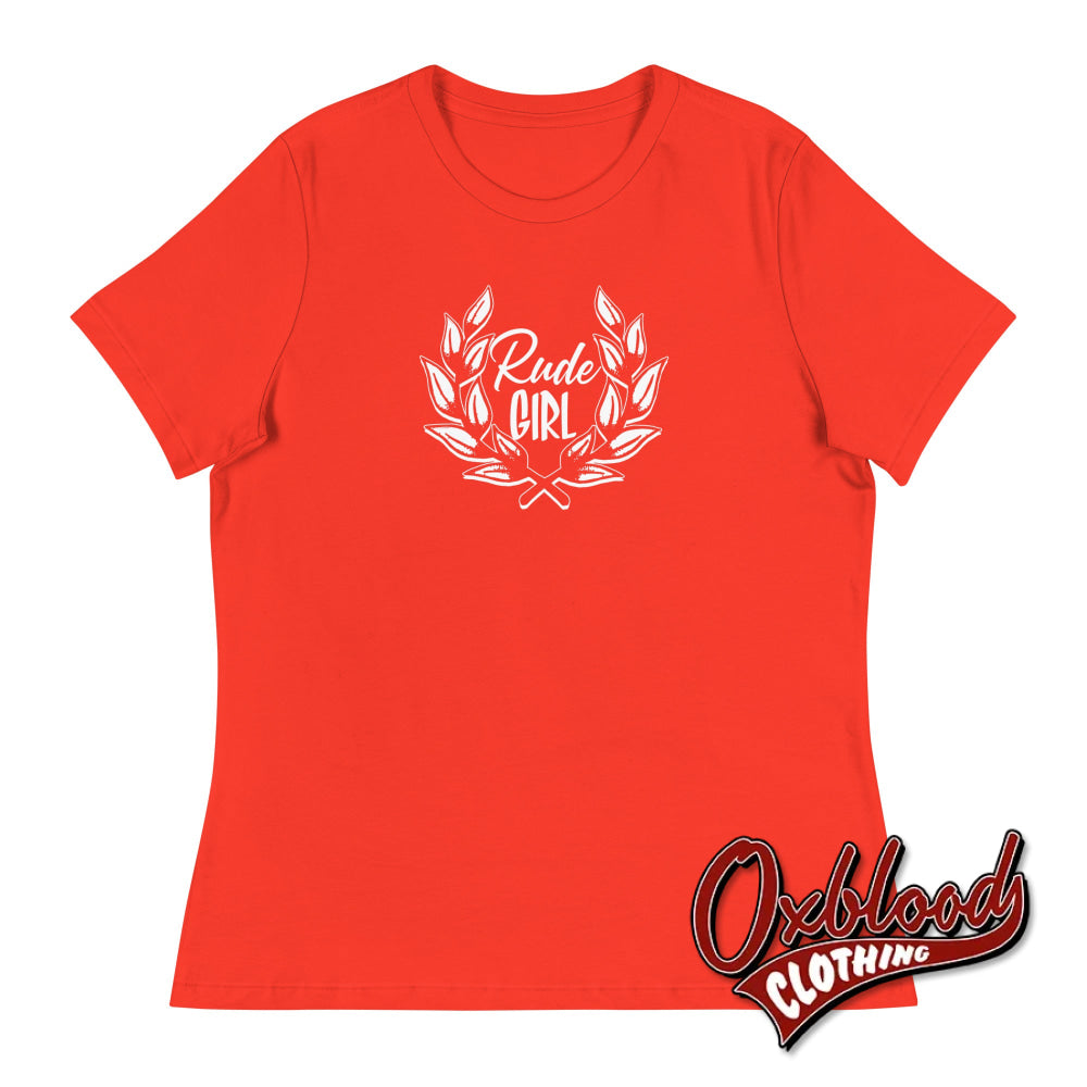 Womens Rude Girl T-Shirt - Ladies’ Ska Laurel Wreath Crest Poppy / S Shirts