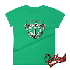 Womens Tattoo Crucified Skinhead T-Shirt - Punk Ska Oi! Reggae Style Clothing Heather Green / S