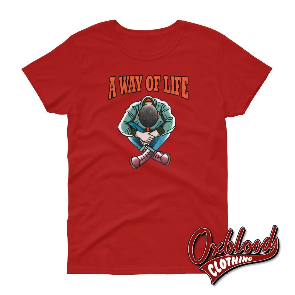 Womens Traditional Skinhead A Way Of Life T-Shirt - Mr Duck Plunkett Red / S