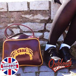 Cargar imagen en el visor de la galería, Yellow &amp; Burgundy Crab Records Handbag - Gwenda Style Hand-Stitched Reggae Girl Bag
